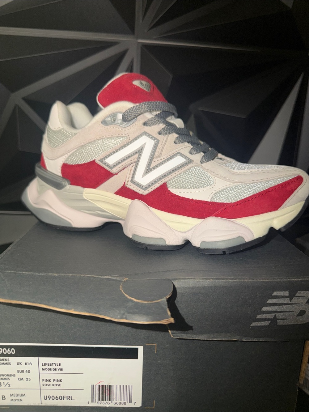 New Balance Kids 9060 Sneaker in Pink and Red Accents